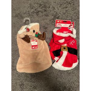 Two Christmas Dog Costumes Rudolph & Santa